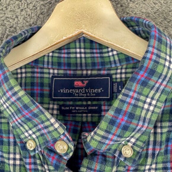 Vineyard Vines Shirt Mens Large Blue Plaid Slim Fit Whale Button Down Flannel - Picture 5 of 13